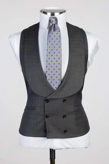 Gray Peaked Lapel Single Breasted 3-piece Formal Suit