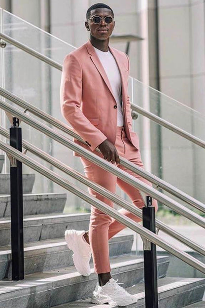 2 Piece Notched Lapel Pink Men Suits