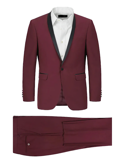 2 Piece Single Breasted Shawl Lapel Men Suits Red