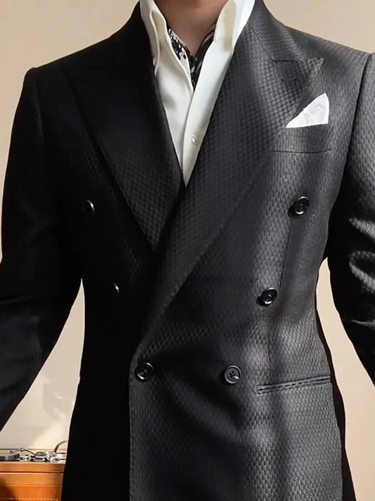 Double Breasted 2 Piece Black Slim Fit Suit