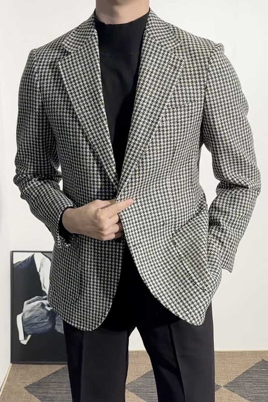 Houndstooth Notch Lapel 2-piece Blazer Suit