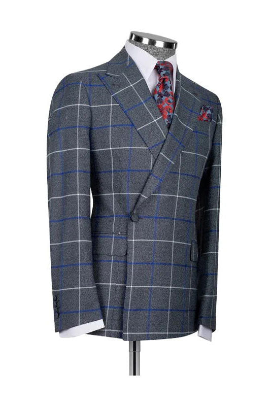 Blue 2 Piece Plaid One-button Suit