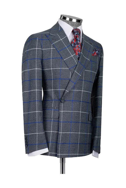 Blue 2 Piece Plaid One-button Suit