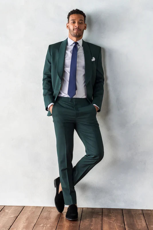 Shawl Lapel 2 Piece Single Breasted Green Suit