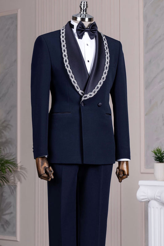 New Arrival Navy Blue Designer Bespoke Tuxedo
