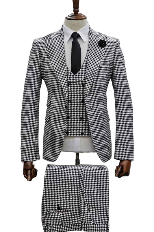 Houndstooth Peak Lapel 3-piece Suit