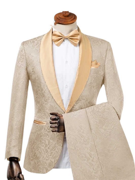 2 Piece Single Breasted Shawl Lapel Suits Beige