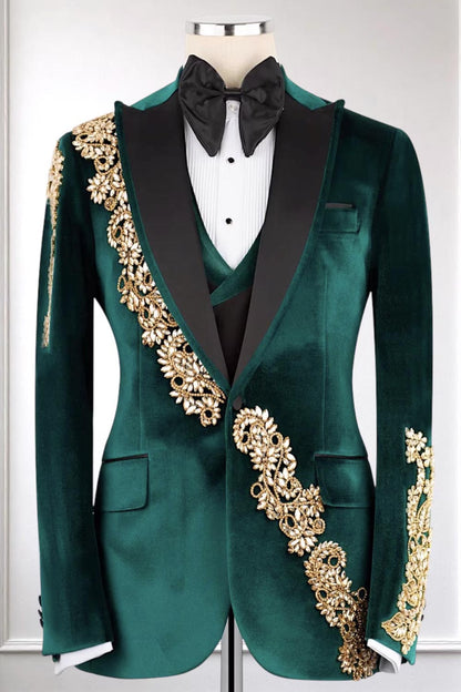 Velvet 3-piece Tuxedo with Beaded Appliques