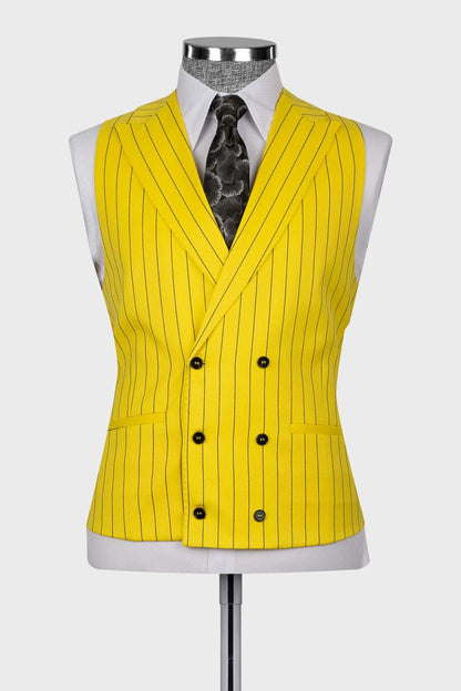 Stripe Peak Lapel 3-piece Suit in Yellow