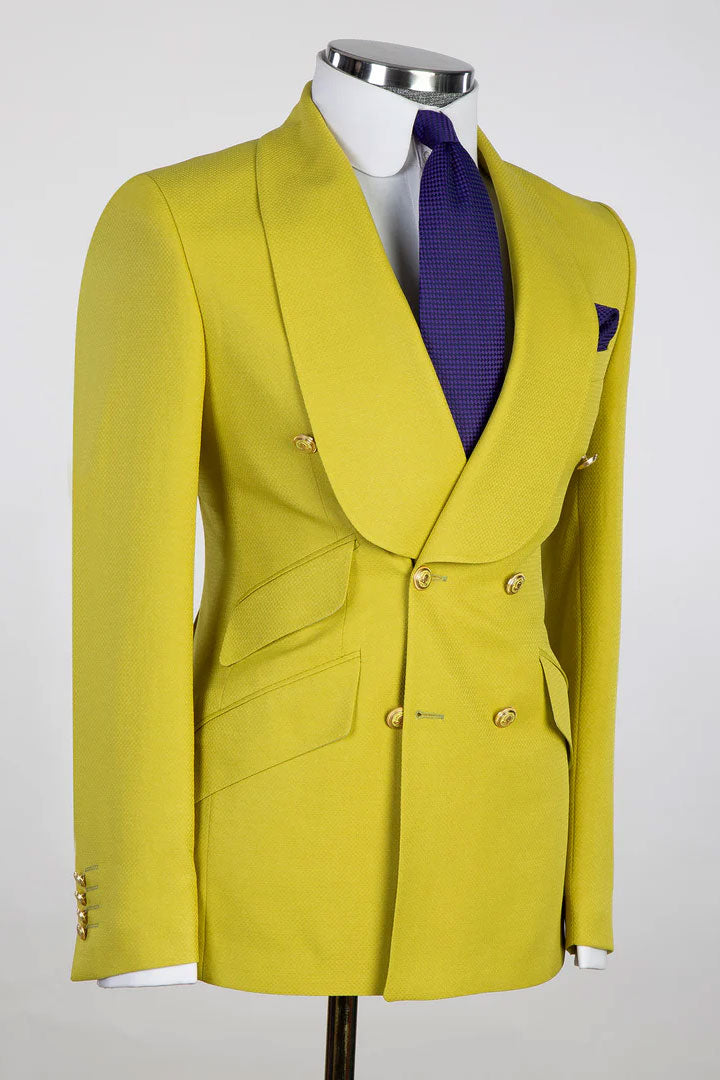 Double-breasted 2-piece Suit in Mustard Yellow
