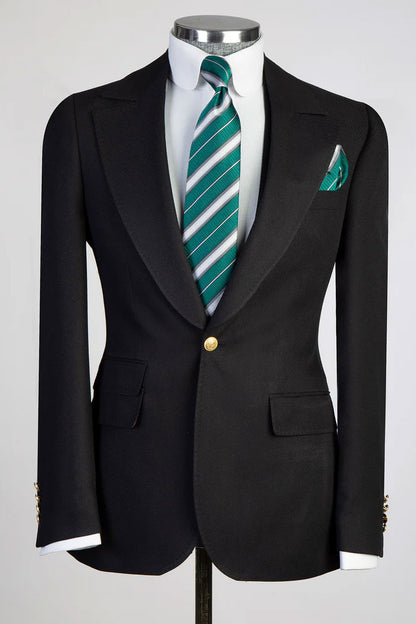 Men's Peak Lapel 3-piece Suit in Black