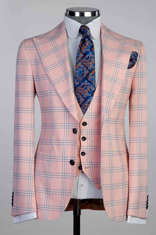Men's Plaid 2-piece Suit in Pink