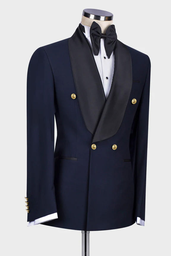 Dark Navy Double-breasted 2-piece Shawl Lapel Tuxedo
