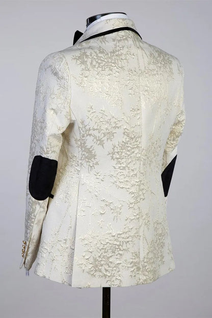 Glamorous White Shawl Lapel 2-piece Jacquard Blazer Suit