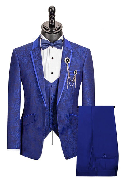 Jacquard Royal Blue 3-Piece Notch Lapel Prom Tuxedos