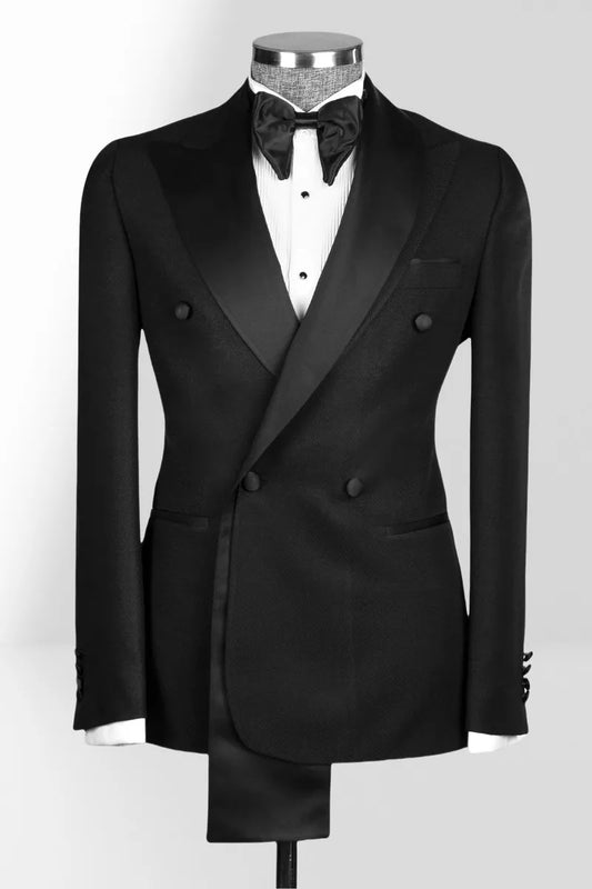 Black Peaked Lapel Double Breasted 2-pieces Suits with Long Hem