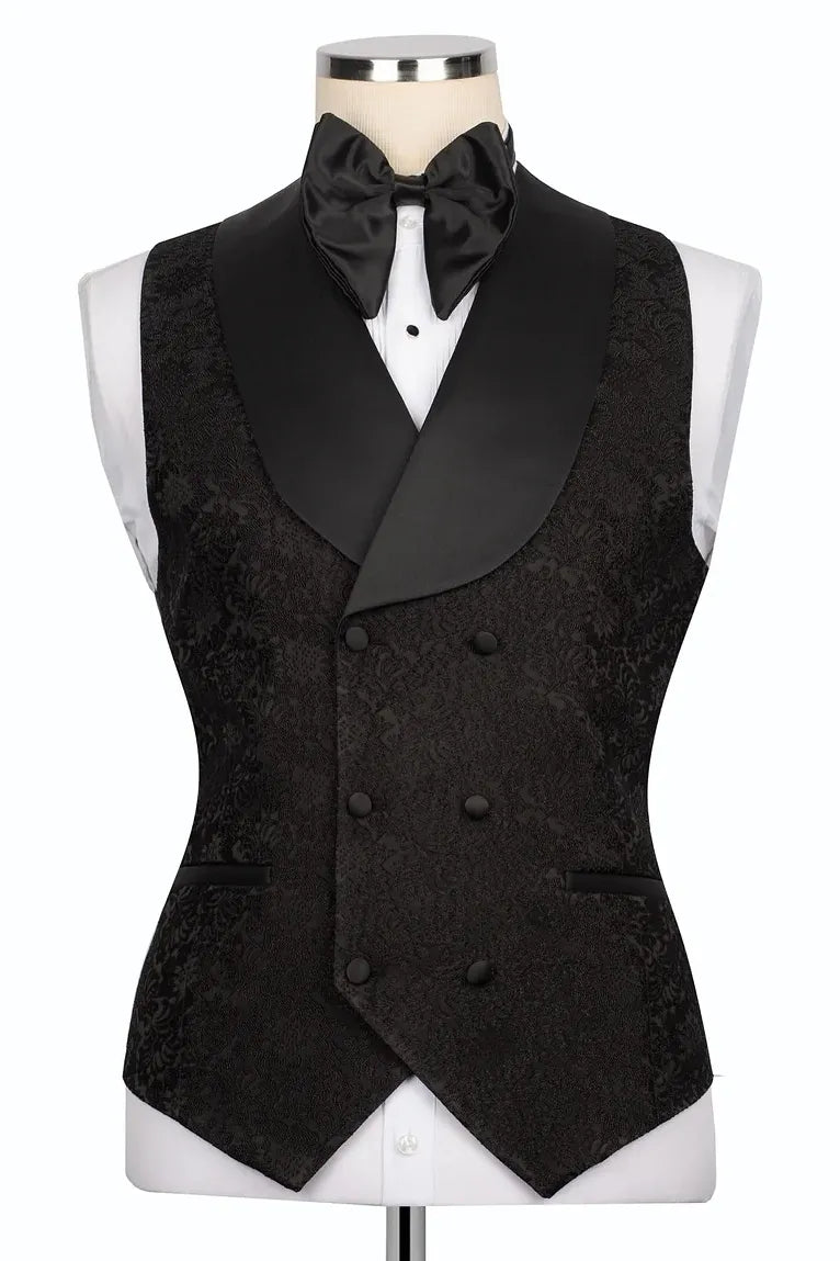 Jacquard Black 3-piece Suit with Gold Appliques