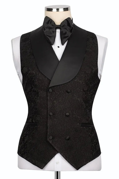 Jacquard Black 3-piece Suit with Gold Appliques