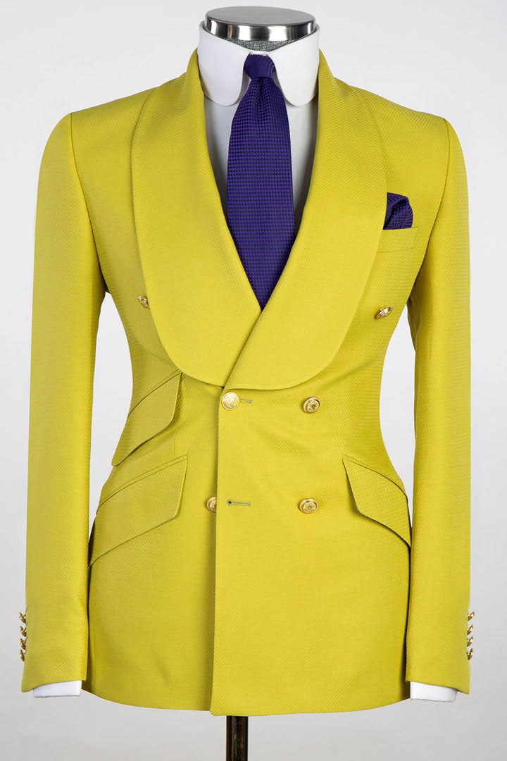 Double-breasted 2-piece Suit in Mustard Yellow