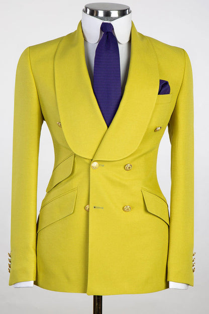 Double-breasted 2-piece Suit in Mustard Yellow