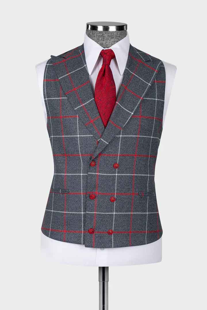 Red/White Plaid Peak Lapel 3-piece Suit