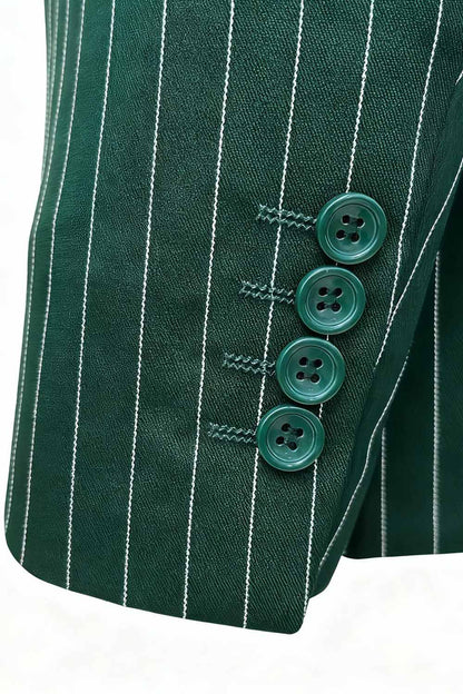 Green Striped Double-breasted 2-Piece Suit