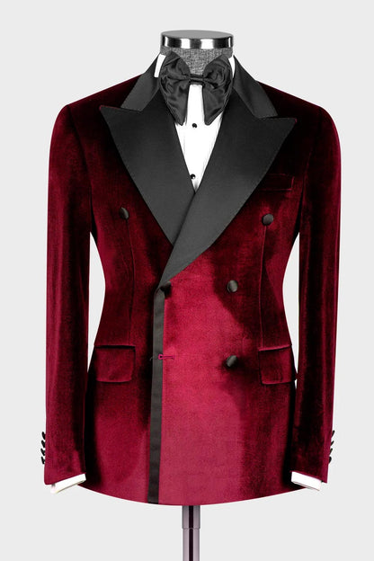 Burgundy Velvet 2-piece Blazer Suit Wedding Tuxedo