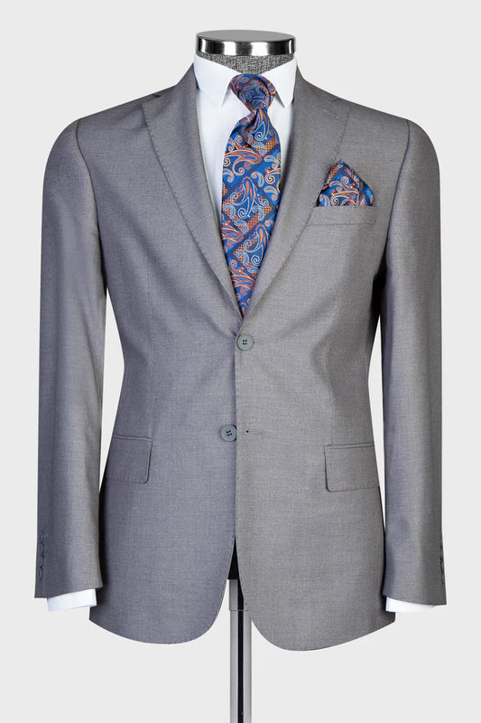Gray Notch Lapel 2-piece Suit for Business