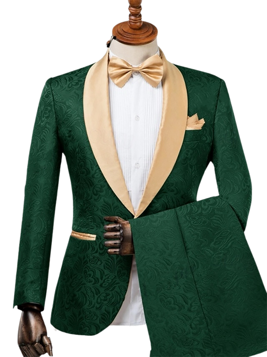 2 Piece Single Breasted Shawl Lapel Suits Green