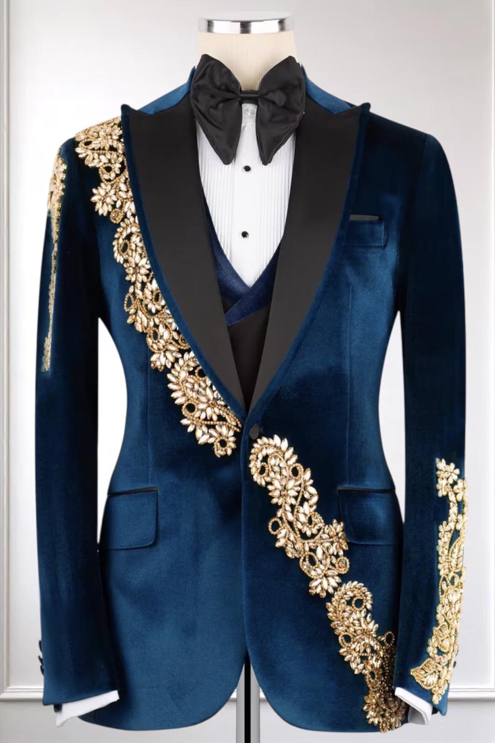Velvet 3-piece Tuxedo with Beaded Appliques