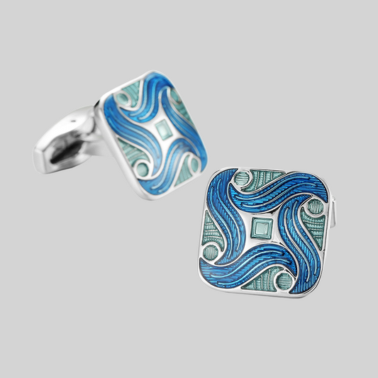 Premium Enamel Blue Pattern Cufflinks