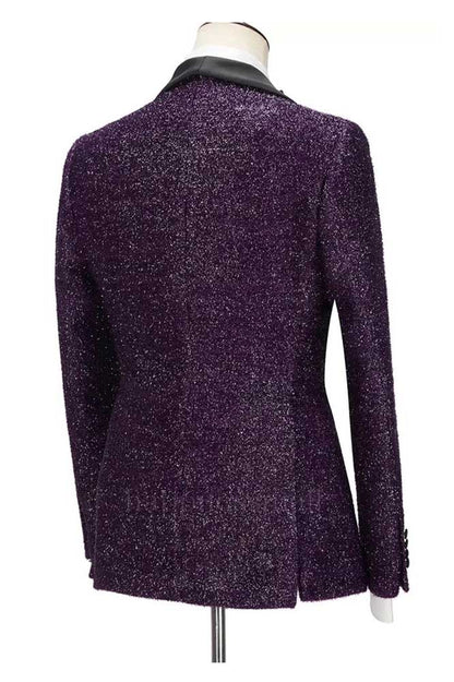 Bespoke Dark Purple Sparkle Shawl Lapel 3 Pieces Men Suits