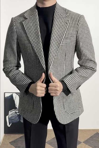 Houndstooth Notch Lapel 2-piece Blazer Suit