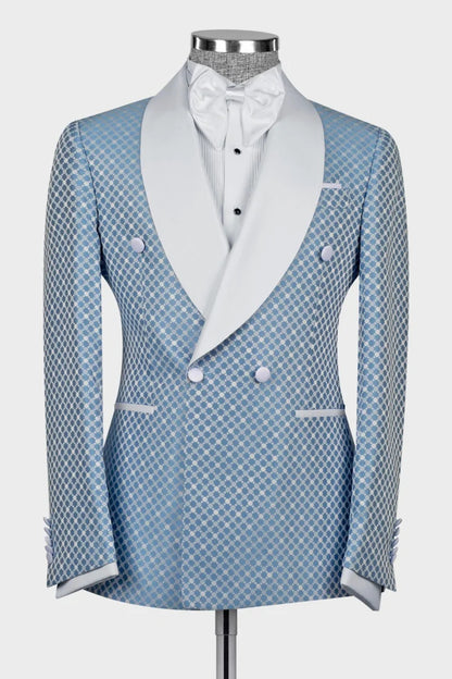 Men's Blue Jacquard 2 Piece Formal Tuxedo