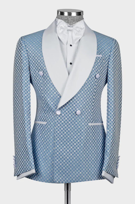 Men's Blue Jacquard 2 Piece Formal Tuxedo