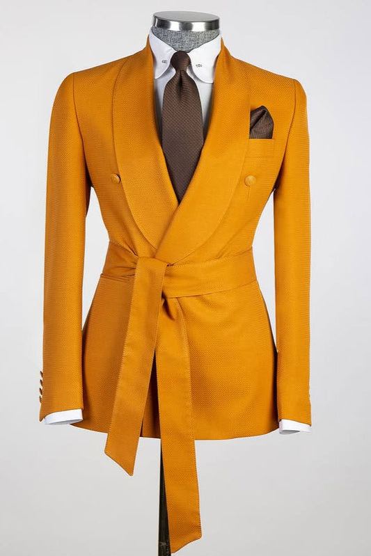 2 Piece Double Breasted Shawl Lapel Orange Belted Tuxedos