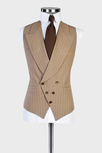3 Piece Single Breasted Peaked Lapel  Khaki Outfits