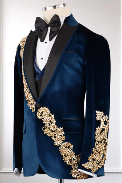 Velvet 3-piece Tuxedo with Beaded Appliques
