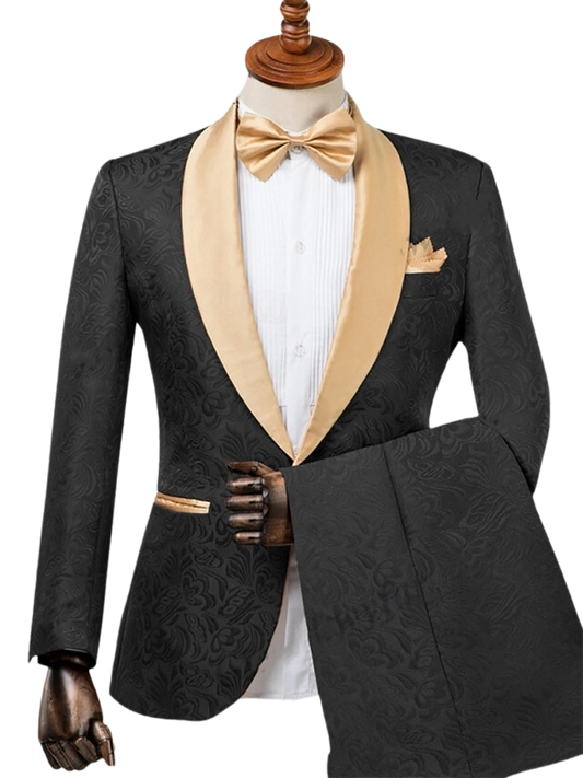 2 Piece Single Breasted Shawl Lapel Suits Black