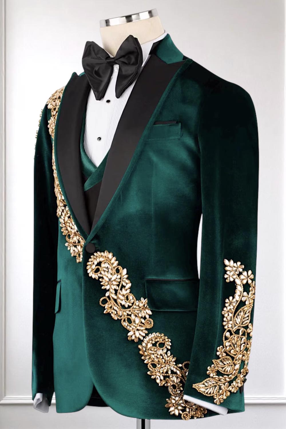 Velvet 3-piece Tuxedo with Beaded Appliques