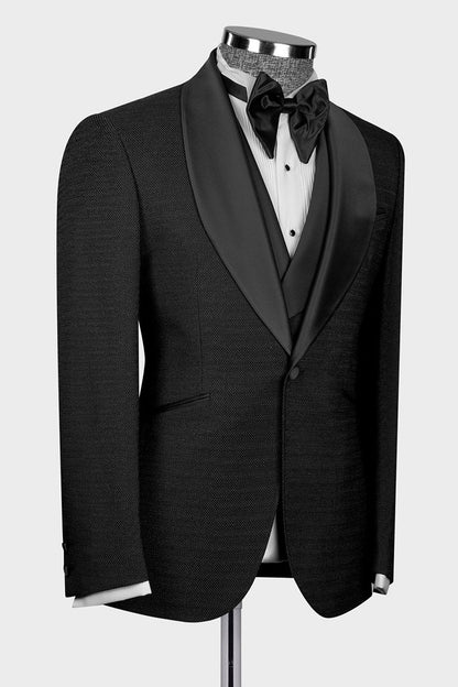 Black 3-piece Shawl Lapel Single Breasted Tuxedo