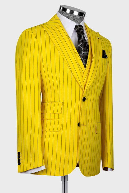 Stripe Peak Lapel 3-piece Suit in Yellow