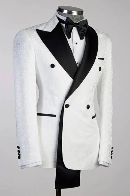 White Peak Lapel Double Breasted 2-piece Floral Tuxedo
