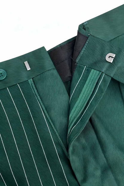 Green Striped Double-breasted 2-Piece Suit