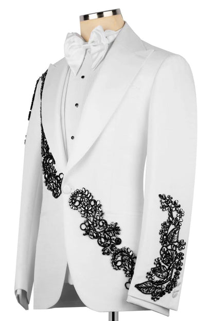 White Single-breasted 3-Piece Suit
