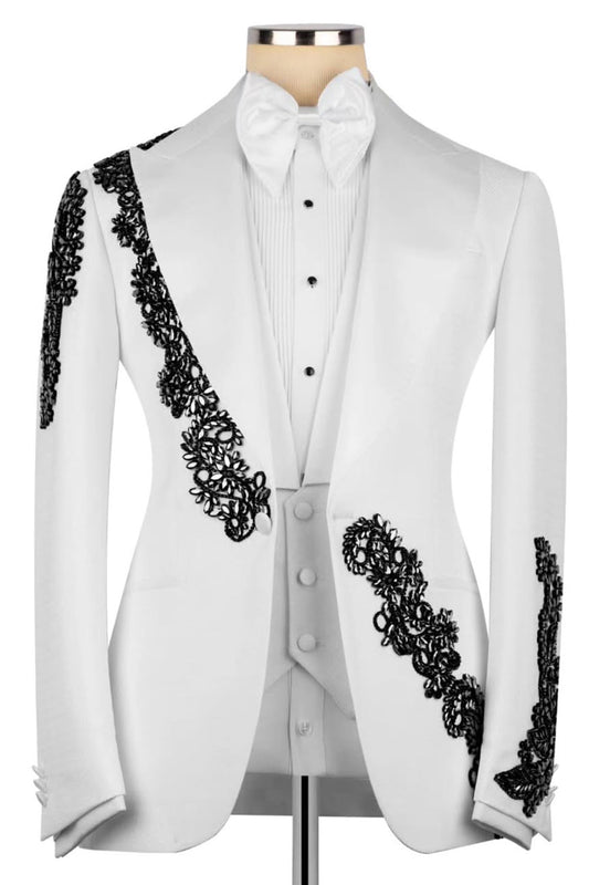White Single-breasted 3-Piece Suit
