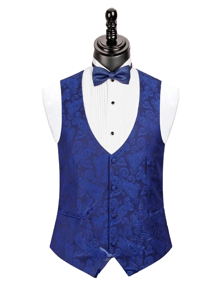 Handsome Royal Blue Three Piece Notch Lapel Single Breasted Paisley Pattern Dinner Prom Tuxedos