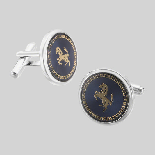 Men's Blue & Golden Horse Pattern Cufflinks