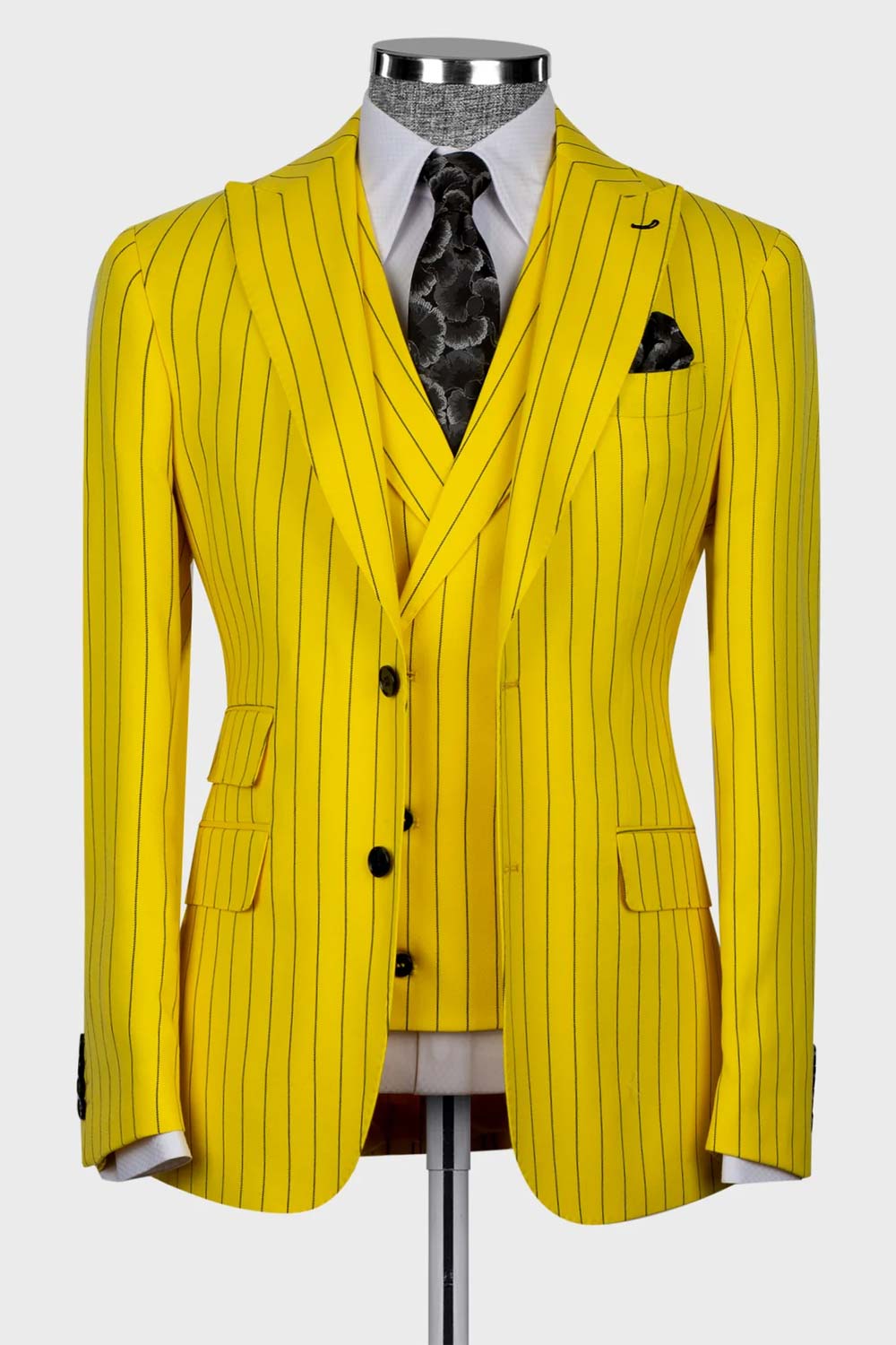 Stripe Peak Lapel 3-piece Suit in Yellow