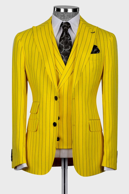 Stripe Peak Lapel 3-piece Suit in Yellow